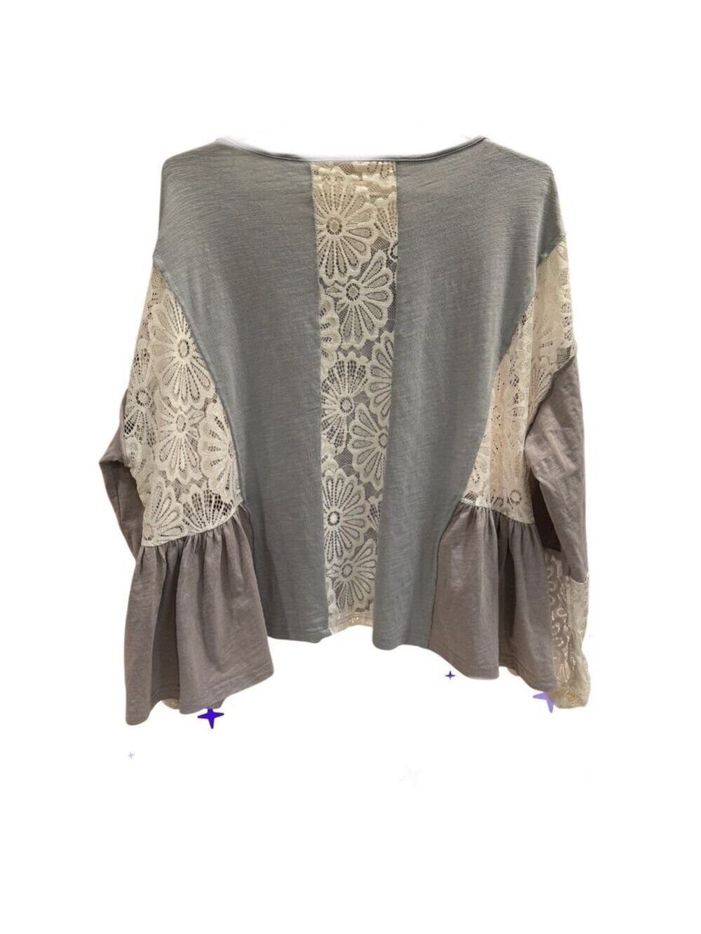 SHEIN Women's Boho Lace Detail V-Neck Flare Sleeve Blouse Her Size XL - Picture 4 of 11